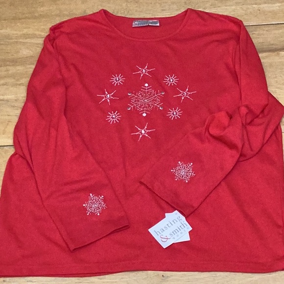 🎉HP🎉Hasting & Smith Women Crew Neck Top-Snowflake ❄️, Dark Red, 2X, NWT - Picture 1 of 8